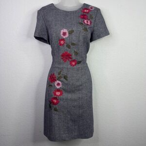 Brooks Brothers Red Fleece Dress Womens 8 Gray Wool Embroidered Floral Preppy‎